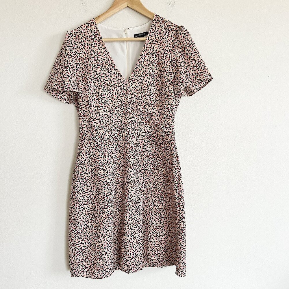J Crew Mercantile Dress Pink Floral Faux Wrap Short Sleeve Mini Summer